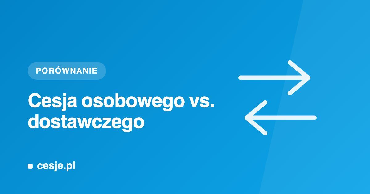 Grafika porównania Cesje.pl „Cesja osobowego vs. dostawczego” - dwie strzałki symbolizujące zestawienie wariantów.